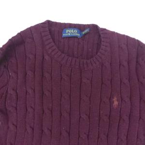 POLO RALPH LAUREN ニット セーター XS ワインレッド クルーネック 長袖 ロゴ刺繍 /HO5 GY61
