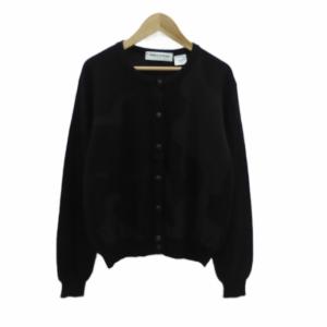 ニットカーディガン ミドル丈 ウール 42 XL 黒 ブラック ブラウン 総柄 /HO7 GY61