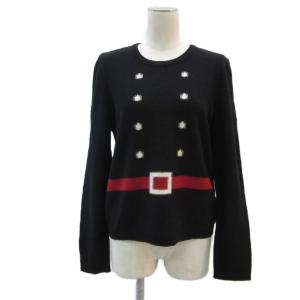 セーター ニット ウール アンゴラ混 42 L 黒 ブラック 総柄 長袖 ラウンドネック /YS23 GY61