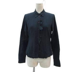 ブラウス シャツ 40 M ネイビー 紺色 フリル 長袖 /YS35 GY61