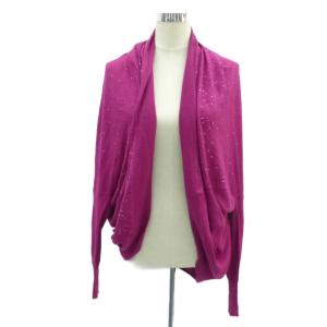 ニットカーディガン ドレープカーディガン ミドル丈 前開き 2 M マゼンタ ラインストーン /HO38