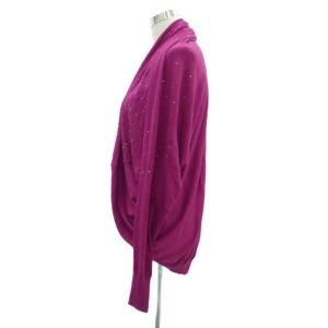 TSUMORI CHISATO ニットカーディガン ドレープカーディガン ミドル丈 前開き 2 M マゼンタ ラインストーン /HO38