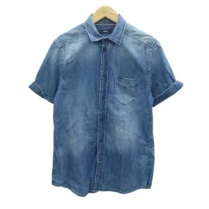 デニムシャツ カジュアルシャツ 半袖 ロールアップ  S 青 ブルー /HO44 GY61