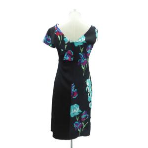 DIANE von FURSTENBERG ワンピース ミモレ丈 2 M マルチカラー 黒 ブラック 花柄 フリル Vネック アシンメトリー /HO26