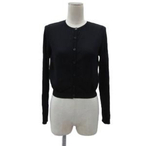 ニットカーディガン M 黒 ブラック カシミヤ シルク混 クルーネック ミドル丈 /YS23 GY61