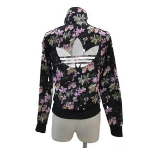 adidas Originals トラックジャケット M 黒 ブラック 花柄 ジップアップ バックロゴプリント スタンドカラー ミドル丈