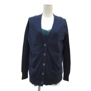 ニットカーディガン 2 ネイビー 紺 レース レイヤード風 Vネック ミドル丈 /YS31 GY61