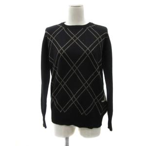 ニット セーター カシミヤ 38 M 黒 ブラック アーガイルチェック柄 長袖 クルーネック /YS5