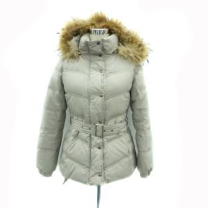 ダウンジャケット ミドル丈 40 L ライトグレー フード付き ベルト付き /HO2 GY61