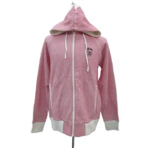 ジャケット パーカー L 赤 レッド ギンガムチェック柄 裏起毛 ジップアップ ミドル丈 /YS15 GY61