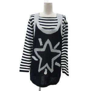 ヴィンテージ 90s セーター ニット レイヤードプリント ボーダー 星柄 スター 長袖 スクエアネック