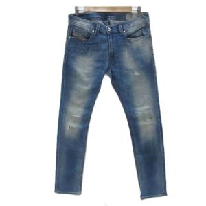 THAVAR デニムパンツ ジーンズ テーパードパンツ ロング丈 W32 L32 ライトブルー ダメージ加工