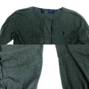 POLO RALPH LAUREN ニットカーディガン ミドル丈 XS チャコールグレー ロゴ刺繍 /HO24 GY61