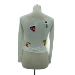 VERSACE JEANS COUTURE カットソー ラウンドネック 長袖 XS オフホワイト 白 ビーズ パッチワーク /HO33 GY61