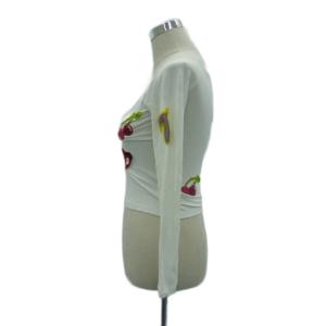 VERSACE JEANS COUTURE カットソー ラウンドネック 長袖 XS オフホワイト 白 ビーズ パッチワーク /HO33 GY61