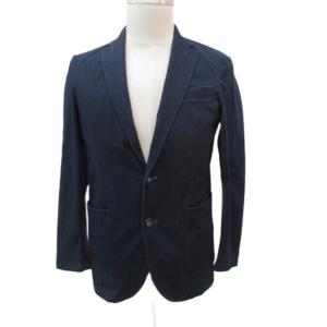 テーラードジャケット ミドル丈 シングルボタン デニム風 M ネイビー 紺 /SM8 GY61