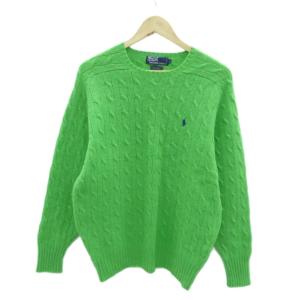 ニット セーター ラウンドネック 長袖 ロゴ刺繍 ウール L グリーン 緑 /HO4 GY61