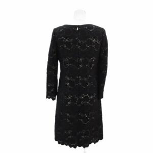 EPOCA ワンピース ひざ丈 長袖 総レース 40 L 黒 ブラック スリットネック /MA6 GY61