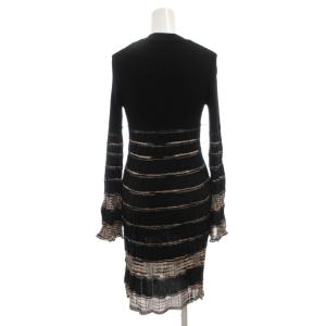 M MISSONI ニットワンピース 40 黒 ブラック Vネック リブ ボーダー ネックウォーマー付き OPMIHW0370
