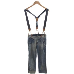 デニムパンツ ジーンズ サスペンダー プリーツ ロールアップ 38 インディゴブルー /KR GY58