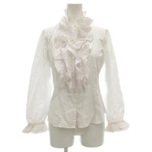 シャツ ブラウス 1 白 ホワイト 長袖 ストライプ フリルネック 01-01-0203 /GV GY58