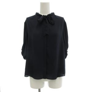 シアーブラウス カットソー 五分袖 リボン 4 紺 ネイビー /GV GY58