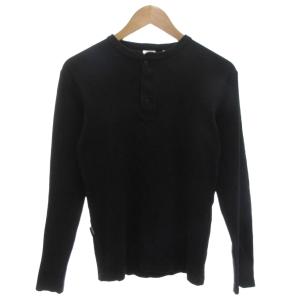 ロンT Tシャツ 長袖 リブ S 黒 ブラック 無地 ヘンリーネック 長袖 /KR GY58