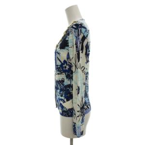 Blumarine カーディガン I40 ブルー系 ホワイト 総柄 ビーズ装飾 Vネック 長袖 /UO GY58