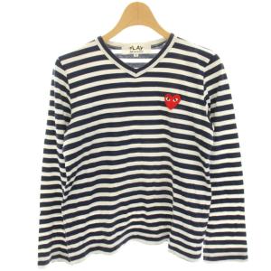AD2005 Tシャツ カットソー 長袖 ボーダー ハートロゴ S 紺 ネイビー 白 ホワイト /HN