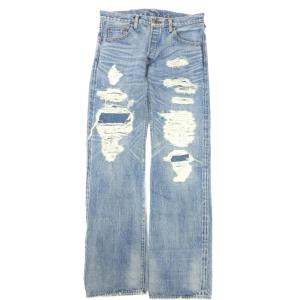 クラッシュ リペア デニムパンツ ストレート ダメージ加工 L インディゴブルー /UO GY58