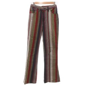 美品 コーデュロイパンツ スラックス フレア 27 赤 レッド 紺 ネイビー マルチカラー ストライプ柄