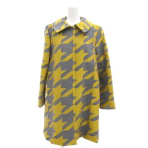美品 コート ウール グレー 黄色 千鳥格子柄 ステンカラー  /YJ GY61
