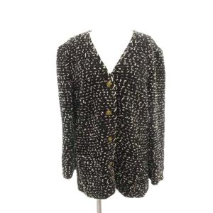 ツイードジャケット ノーカラー ラメ L 黒 ブラック 白 ホワイト Vネック /HW GY61