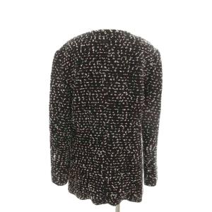 HANAE MORI ツイードジャケット ノーカラー ラメ L 黒 ブラック 白 ホワイト Vネック /HW GY61