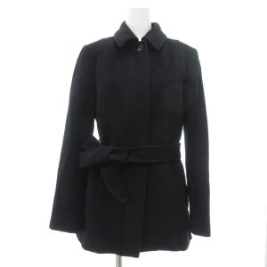 ステンカラーコート アンゴラ 38 黒 ブラック 無地 ウエストベルト /YJ GY61