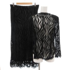 セットアップ シアーブラウス ロングスカート 11 ベルベット切替 レース 黒 ブラック /GV GY61