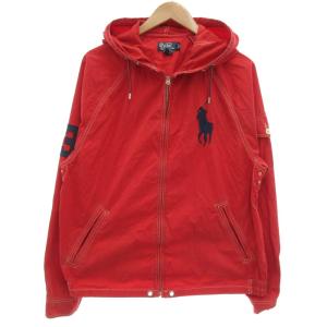 フードジャケット ジップアップ XL ビックポニー刺繍 ステッチ 赤 レッド /GV GY61