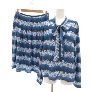 タグ付き セットアップ ボウタイ ブラウス 長袖 スカート 花柄 13 ブルー系 /UO GY61
