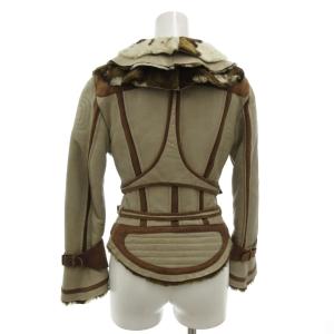JUST cavalli レザージャケット 裏地フェイクファー 38 グレー ブラウン