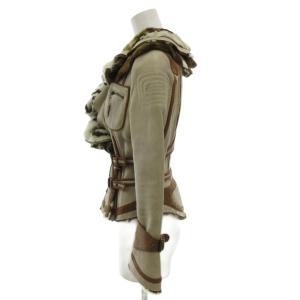 JUST cavalli レザージャケット 裏地フェイクファー 38 グレー ブラウン