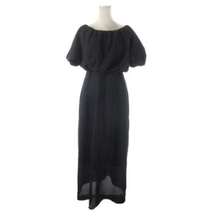 ロングワンピース F 紺 ネイビー オフショルダー パフスリーブ 半袖 /AO23 GY58