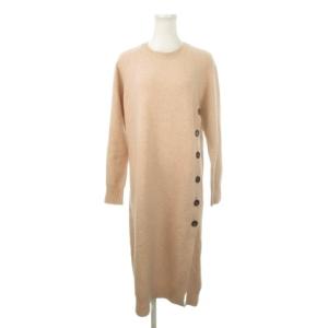 ニットワンピース ウール 40 ピンク ピンクベージュ ラウンドネック 長袖 サイドボタン /MN9 GY58