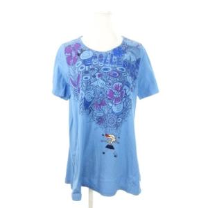 Tシャツ 青 ブルー 半袖 ラウンドネック イラストプリント /MN26 GY58