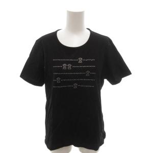 美品 Tシャツ カットソー 42 黒 ブラック ラインストーン装飾 ラウンドネック 半袖 P459567