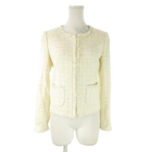 ジャケット 36 白 ホワイト ツイード ノーカラー 長袖 /AO17 GY60