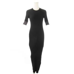 リブワンピース M 黒 ブラック ロング マキシ 半袖 ニット 配色 /AO18 GY60