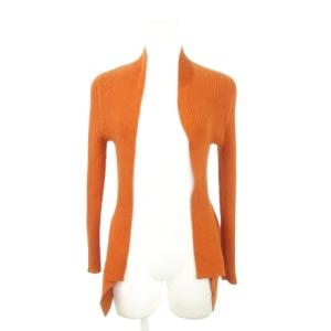 リブニットカーディガン M オレンジ 長袖 アシンメトリーヘム /AH29 GY60
