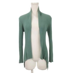 リブニットカーディガン M 緑 グリーン 長袖 アシンメトリーヘム /AH2 GY60