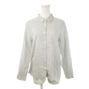 シャツ 絹 シルク 1 グレー 白 ホワイト ストライプ柄 丸襟 長袖 /MN29 GY60