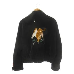 ベロアブルゾン ジップアップ ステンカラー 黒 ブラック 刺繍 虎柄 スカジャン 長袖 /CK11 GY60